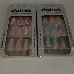 2 Packs Claire’s Long Square Nails Multicolor Design Vegan(Brand New)